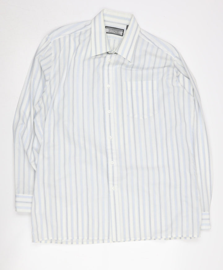 Stafford Men's Blue Striped Long Sleeve Button-Up Shirt