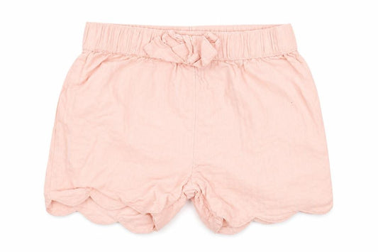 Front view of Mothercare Pink Baby Shorts, unisex 6-9 months, cotton blend, elastic waist