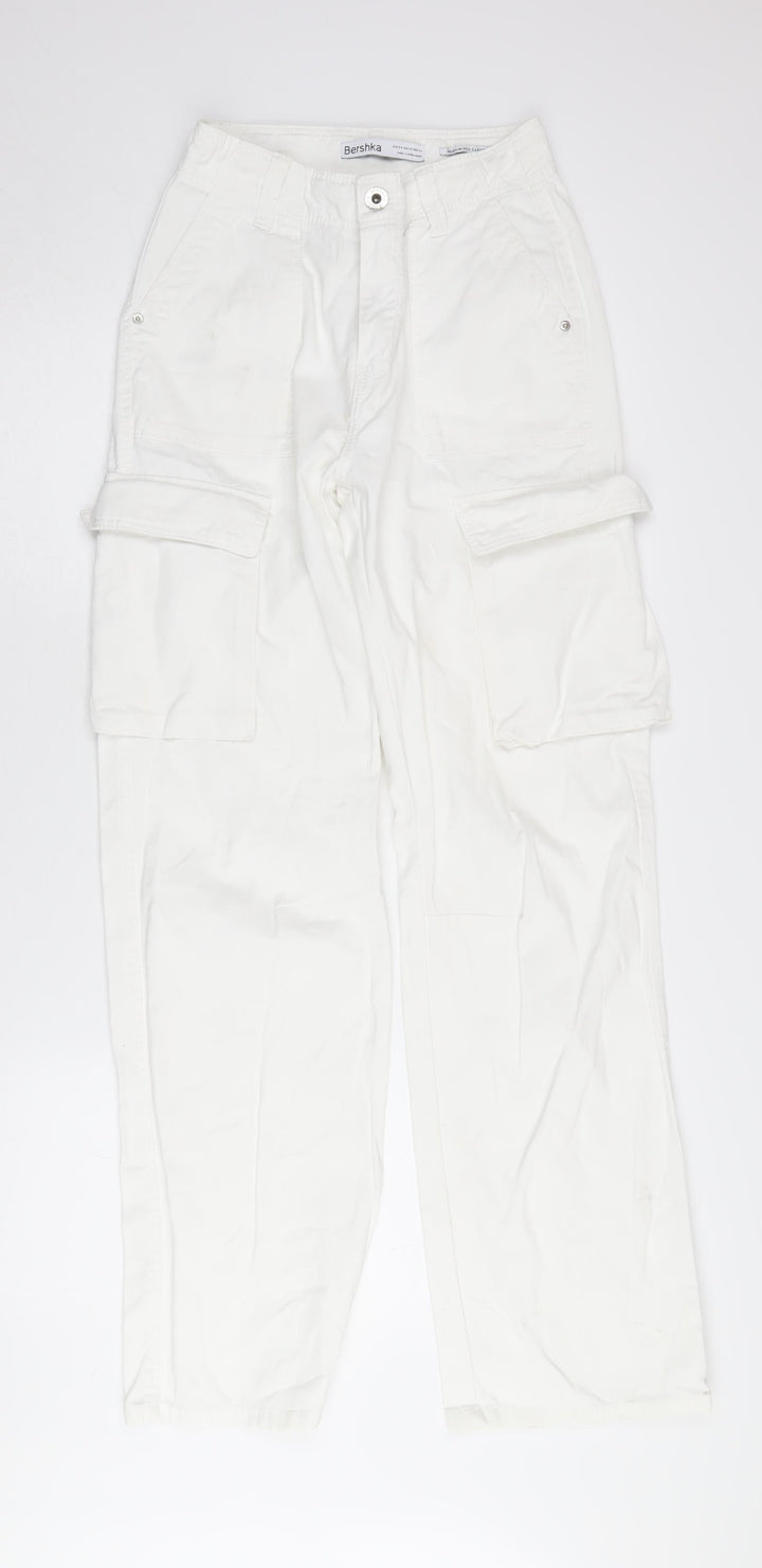 Bershka Women's White Cargo Trousers Size 6