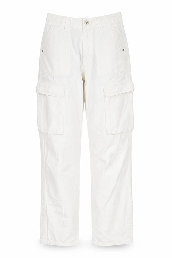 Front view of Bershka Women's White Cargo Trousers, size 6