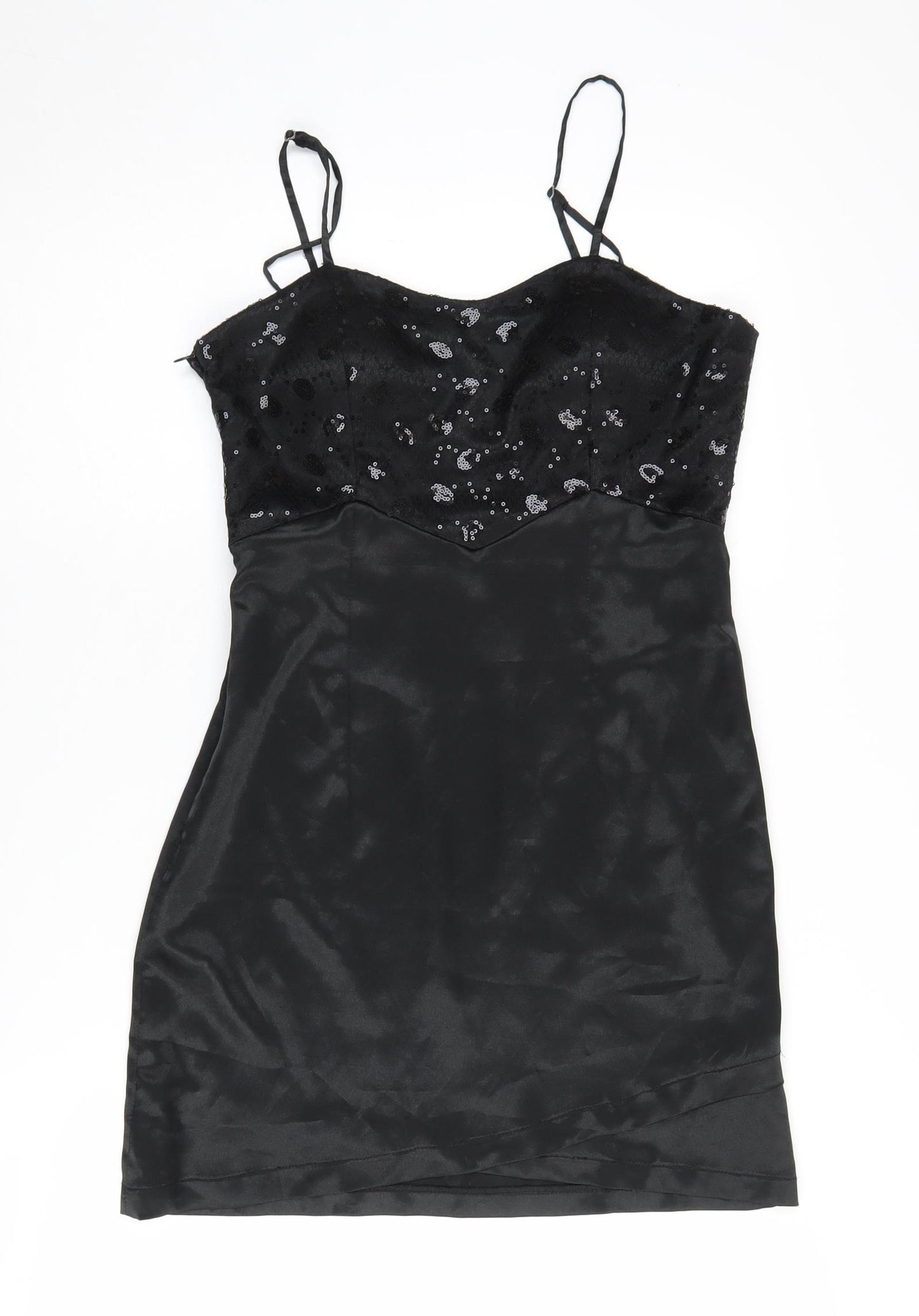 Enact Res East Black Sequined Slip Dress, Size 8
