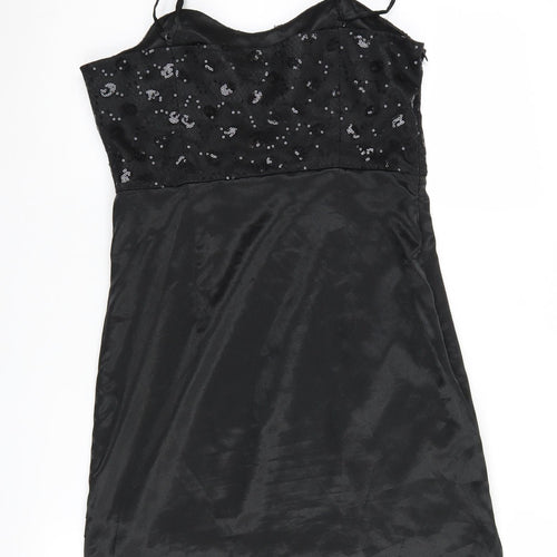 Enact Res East Black Sequined Slip Dress, Size 8