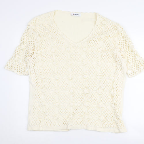 Damart Women's Ivory Crochet Pullover, Size 24, V-Neck