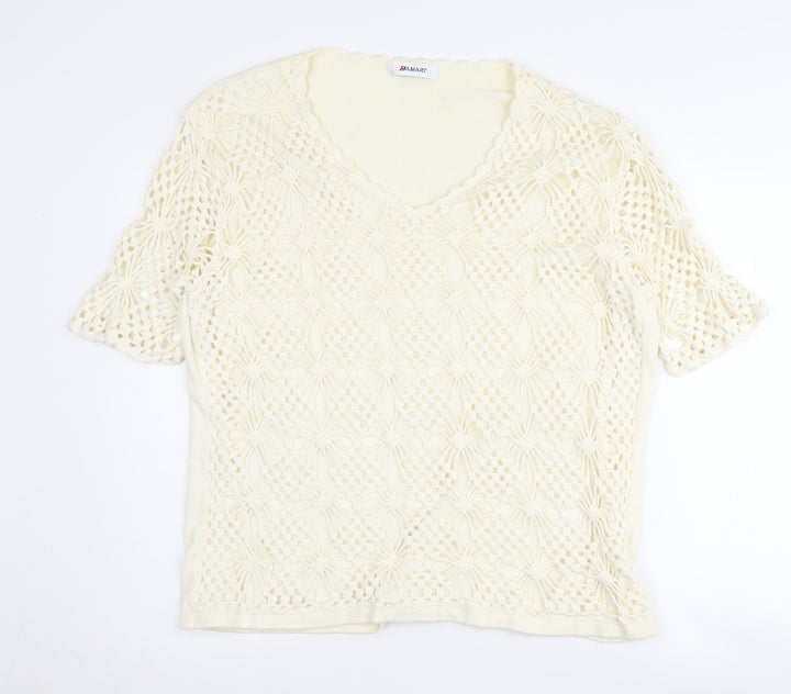 Damart Women's Ivory Crochet Pullover, Size 24, V-Neck