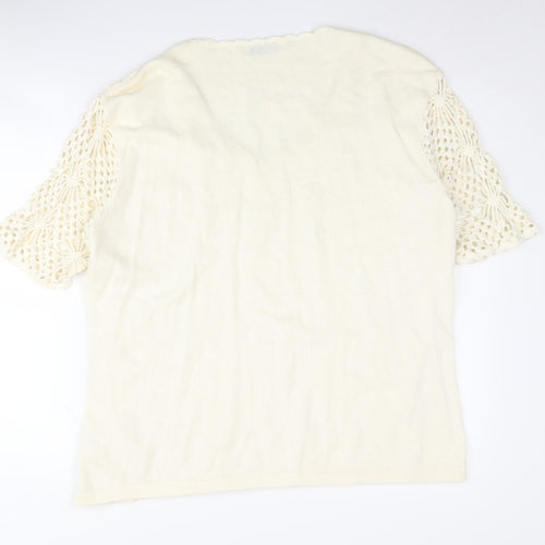 Damart Women's Ivory Crochet Pullover, Size 24, V-Neck