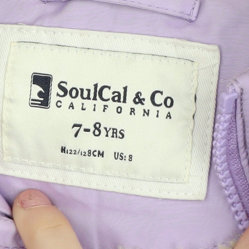 SoulCal & Co Girls Purple Puffer Jacket 7-8 Years Hooded