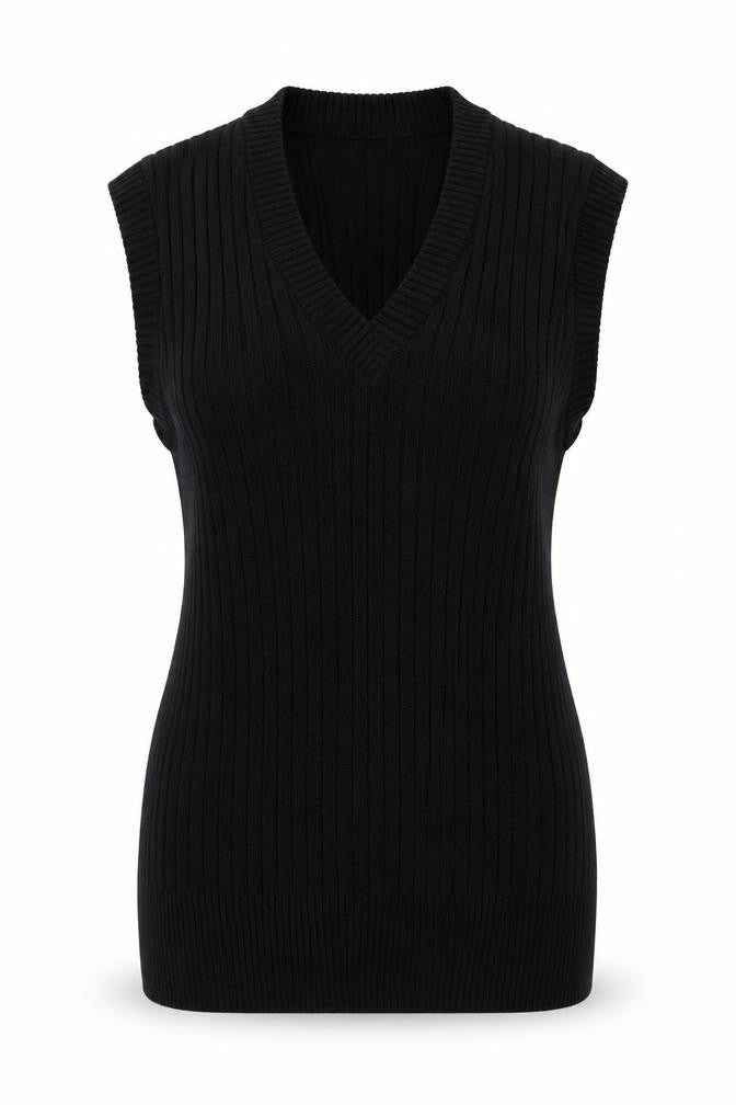 Wolsey Women's Black Acrylic Sleeveless V-Neck Vest