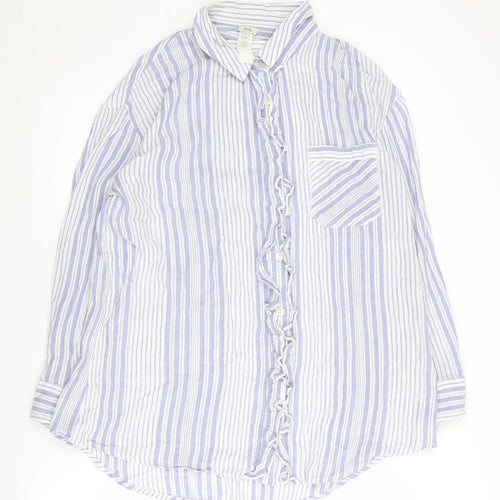 River Island Women's Blue Striped Button-Up Shirt S