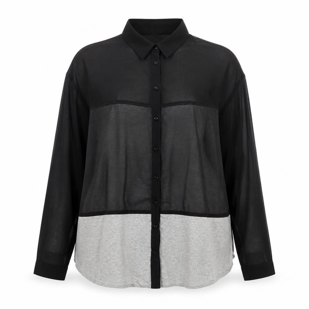 Front view of Bershka Women's Black Button-Up Medium Shirt