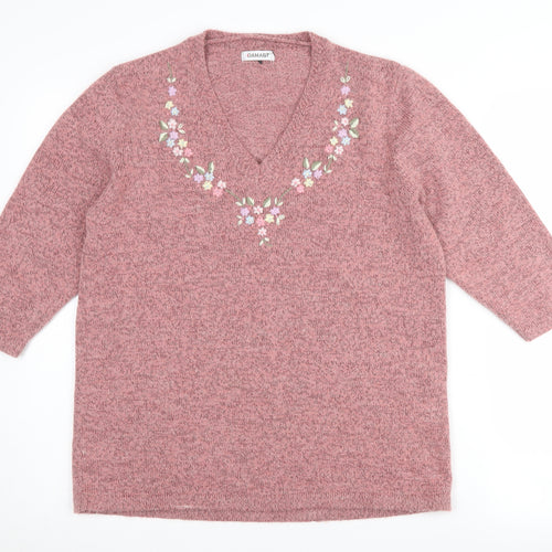 Damart Women's Pink Embroidered Pullover Jumper Size 14