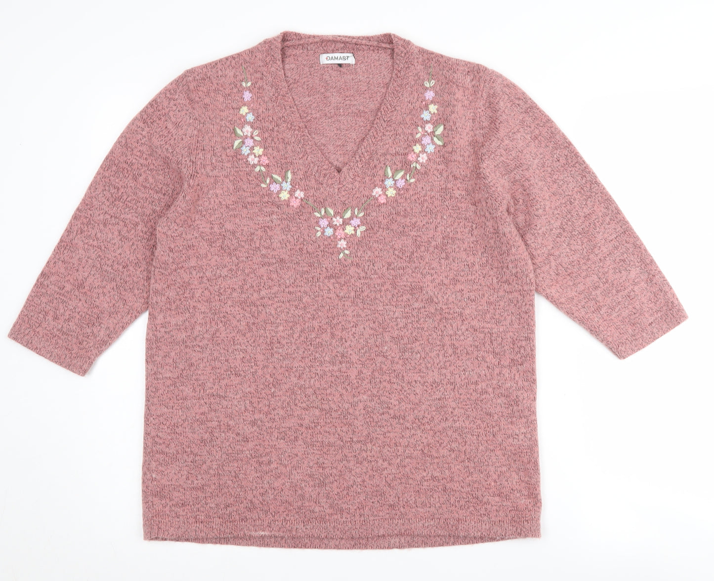 Damart Women's Pink Embroidered Pullover Jumper Size 14