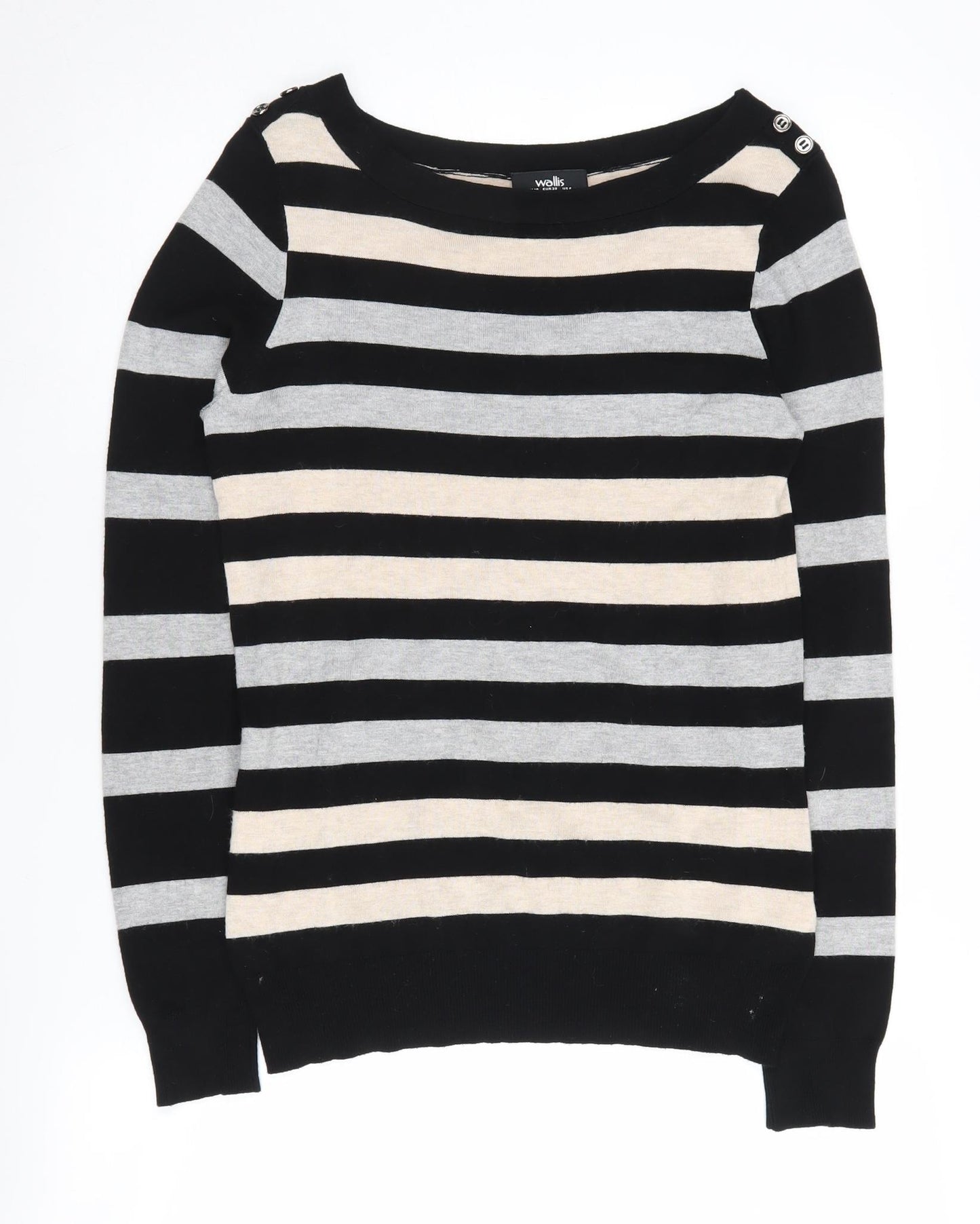Wallis Women's Black Striped Pullover Jumper Size 10