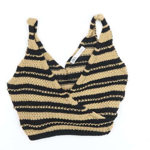 Zara Women's Beige Black Striped Wrap Jumper, Size S