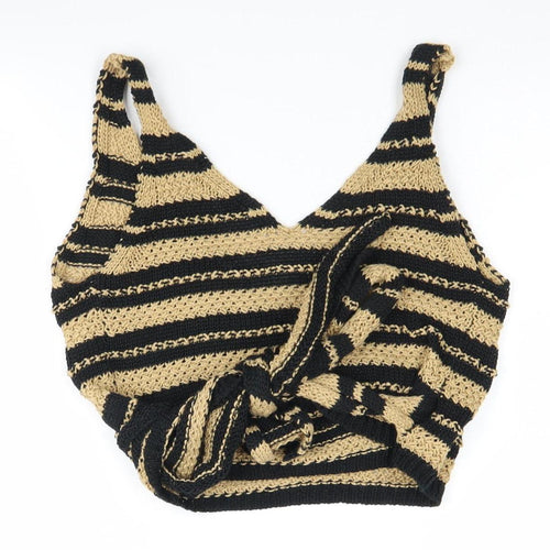 Zara Women's Beige Black Striped Wrap Jumper, Size S