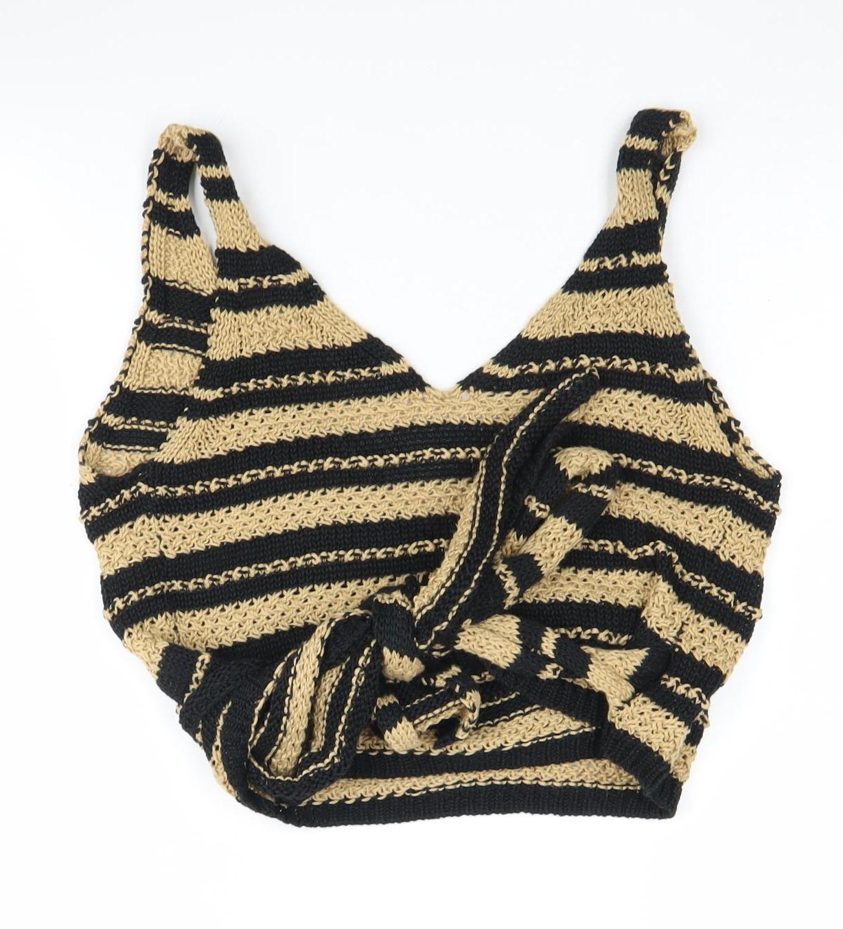 Zara Women's Beige Black Striped Wrap Jumper, Size S