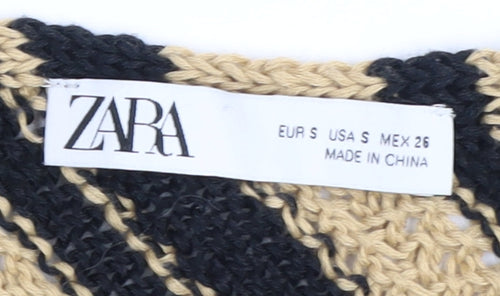 Zara Women's Beige Black Striped Wrap Jumper, Size S