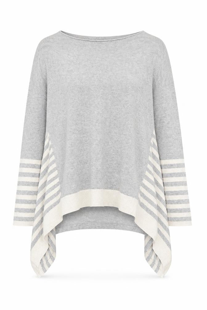 Front view of Jorli Women's Grey Striped XL Knit Jumper