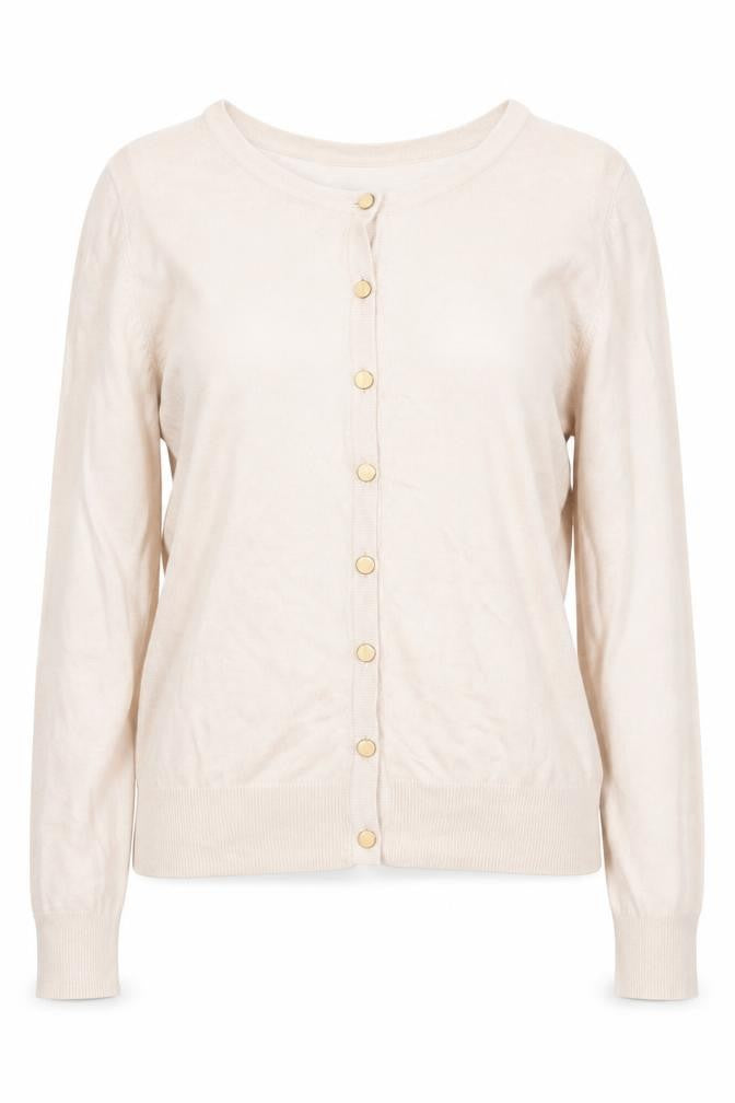 Front view of Warehouse Women's Ivory Cardigan, M, Button Accent