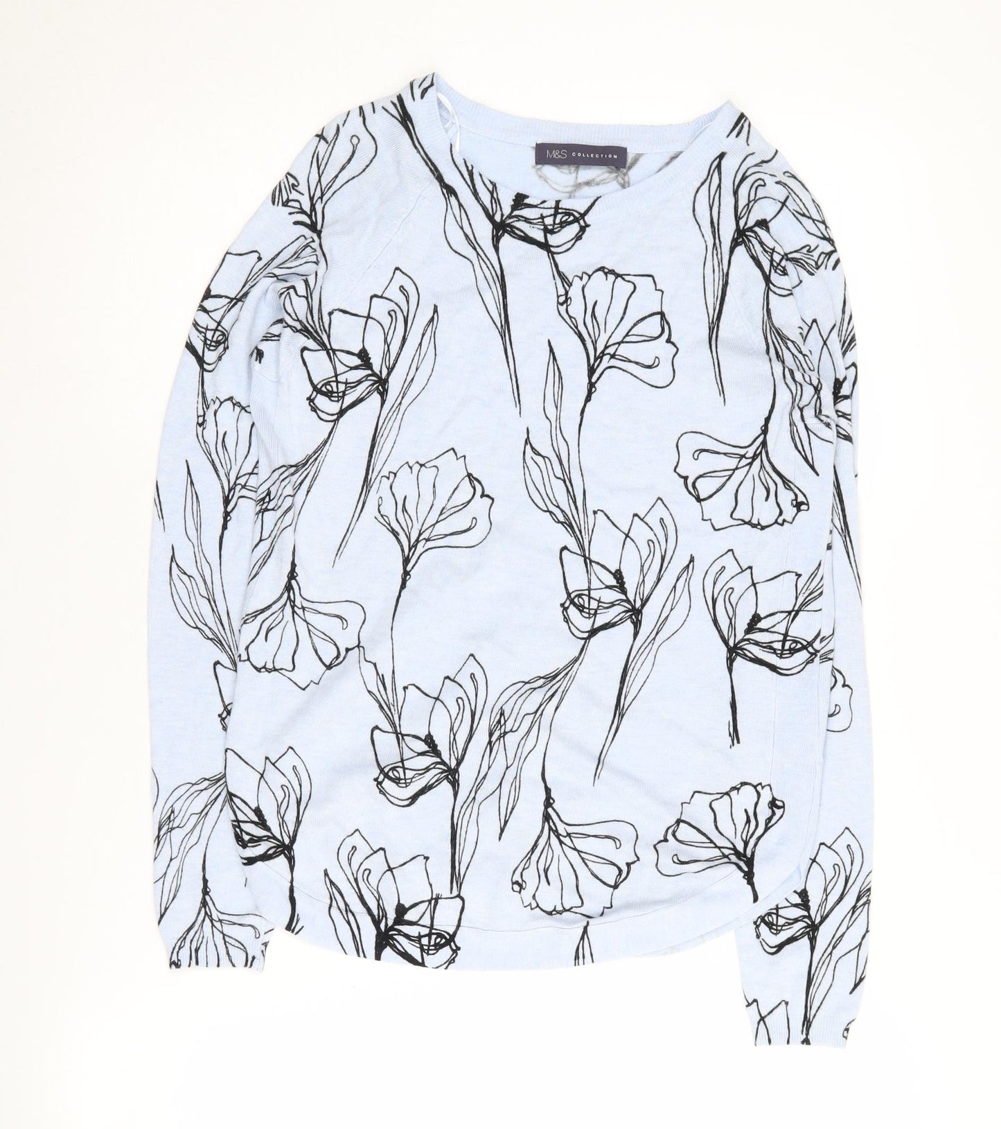 Marks and Spencer Women's Blue Floral Jumper Size 6