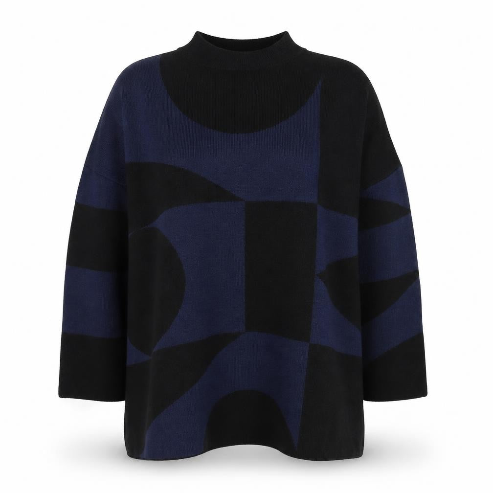 Front view of John Lewis Women's Black Geometric Knit Jumper, size L