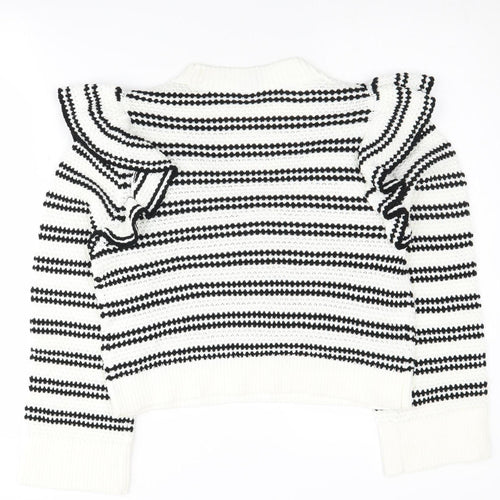 H&M Women's Striped Ruffle Pullover, XS, Black/White