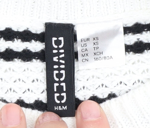 H&M Women's Striped Ruffle Pullover, XS, Black/White