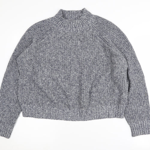 Fat Face Women's Grey Mock Neck Cable-Knit Jumper Size 14