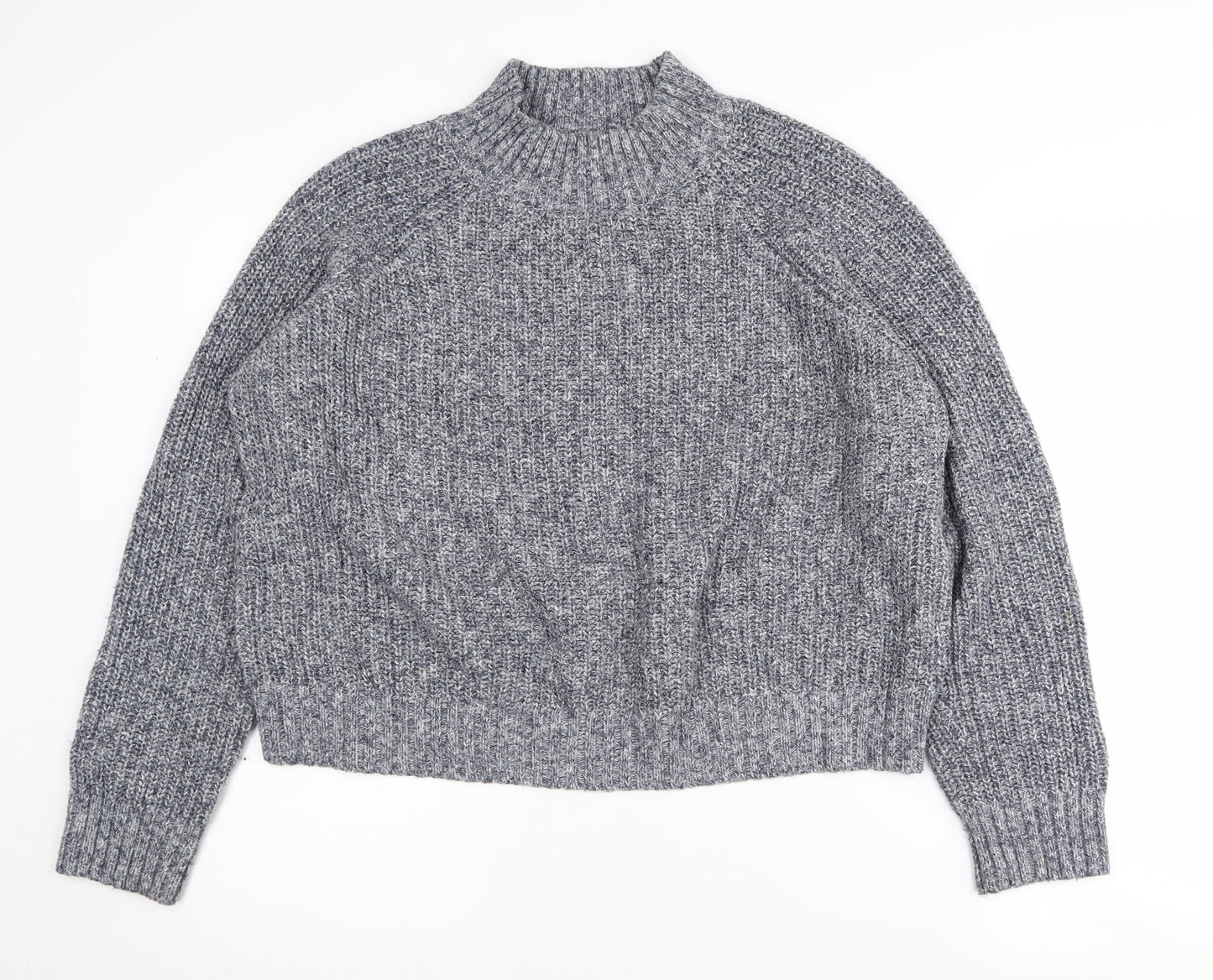 Fat Face Women's Grey Mock Neck Cable-Knit Jumper Size 14