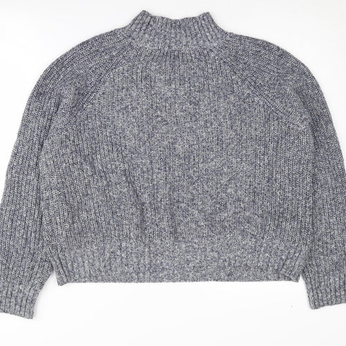 Fat Face Women's Grey Mock Neck Cable-Knit Jumper Size 14