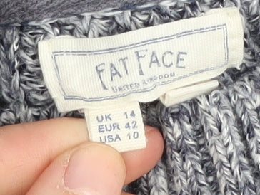 Fat Face Women's Grey Mock Neck Cable-Knit Jumper Size 14