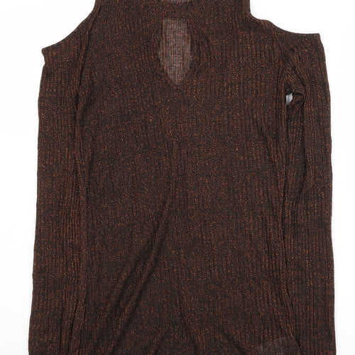 Next Women's Brown Cold Shoulder Knit Top Size 10