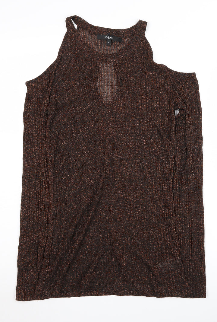 Next Women's Brown Cold Shoulder Knit Top Size 10