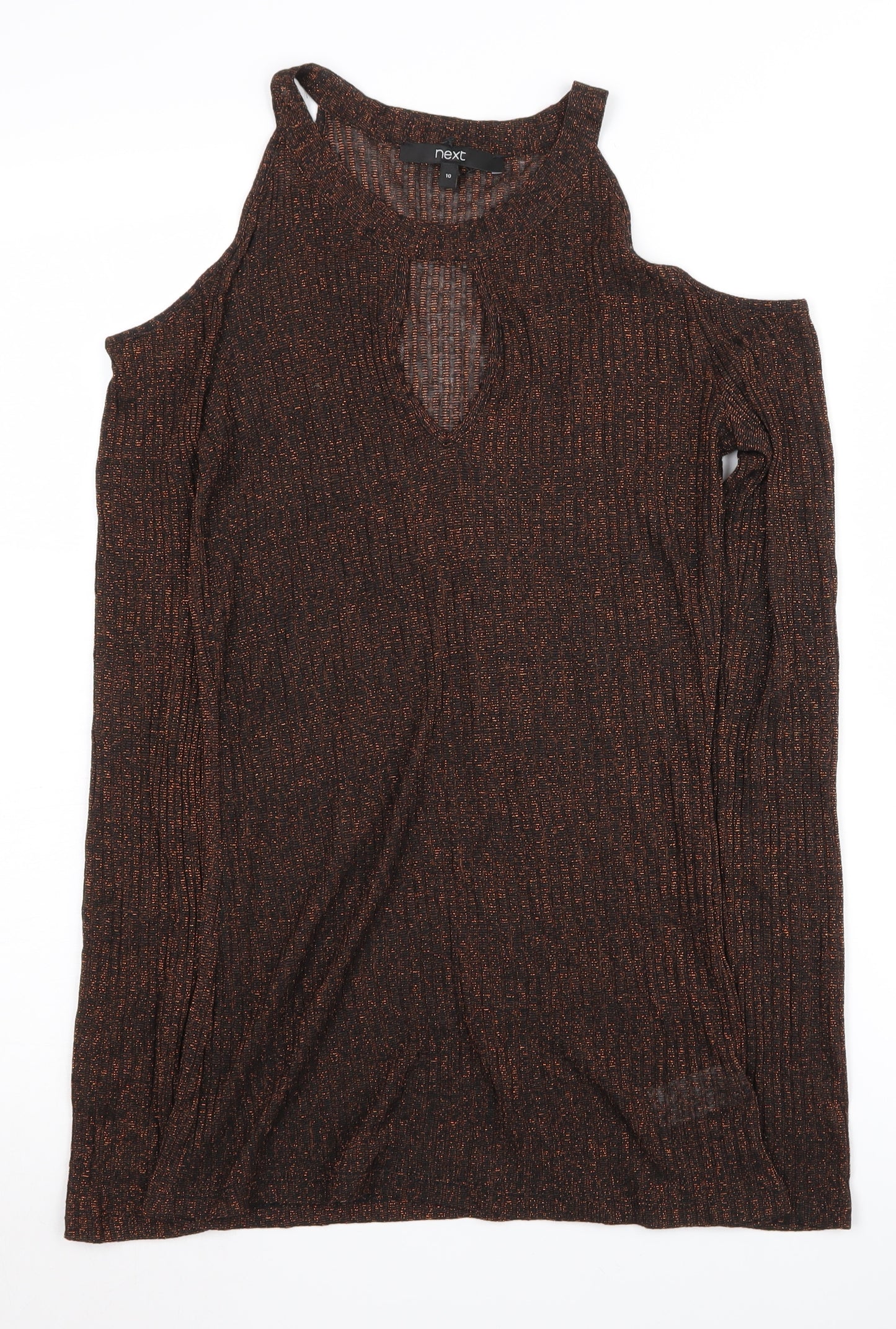 Next Women's Brown Cold Shoulder Knit Top Size 10