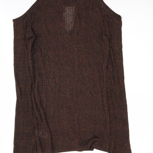 Next Women's Brown Cold Shoulder Knit Top Size 10