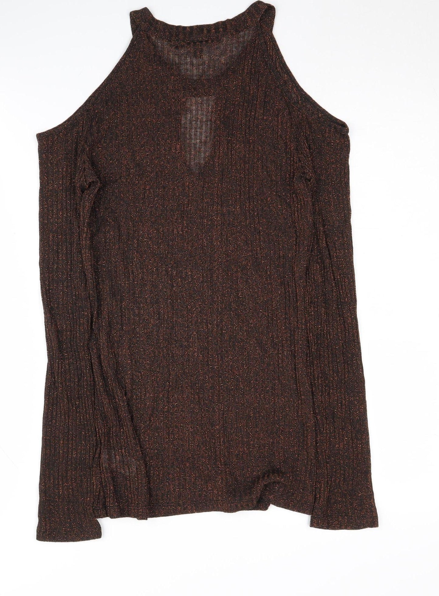 Next Women's Brown Cold Shoulder Knit Top Size 10