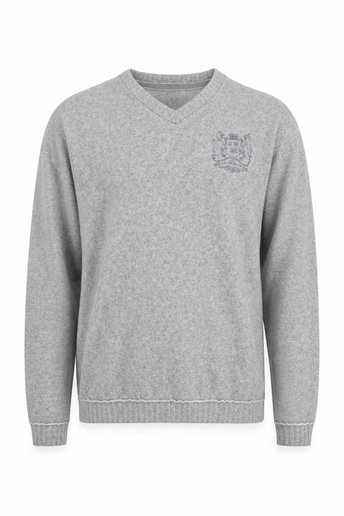 Front view of Jack Wills Men's Grey Wool Blend V-Neck Jumper Large
