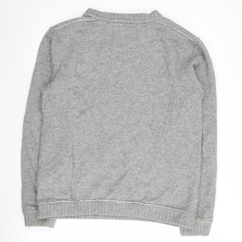 Jack Wills Men's Grey Wool Blend V-Neck Jumper Large