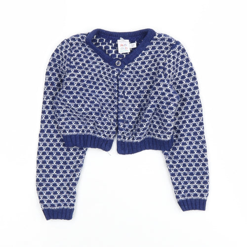 Mini Club Girls Blue Cardigan 2-3 Years Geometric Pattern