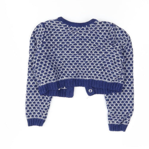 Mini Club Girls Blue Cardigan 2-3 Years Geometric Pattern