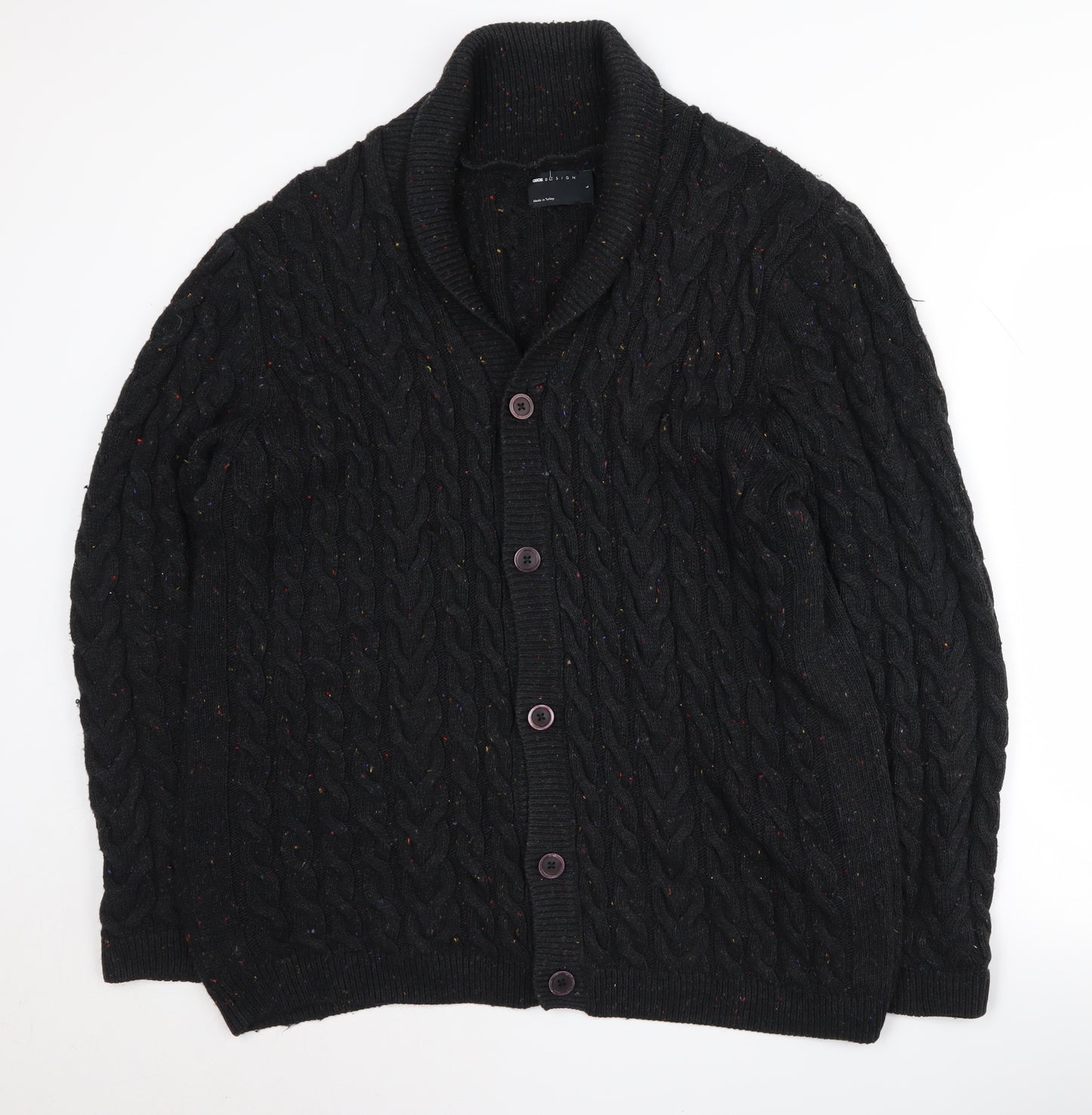 ASOS DESIGN Men's Black Cable-Knit Cardigan