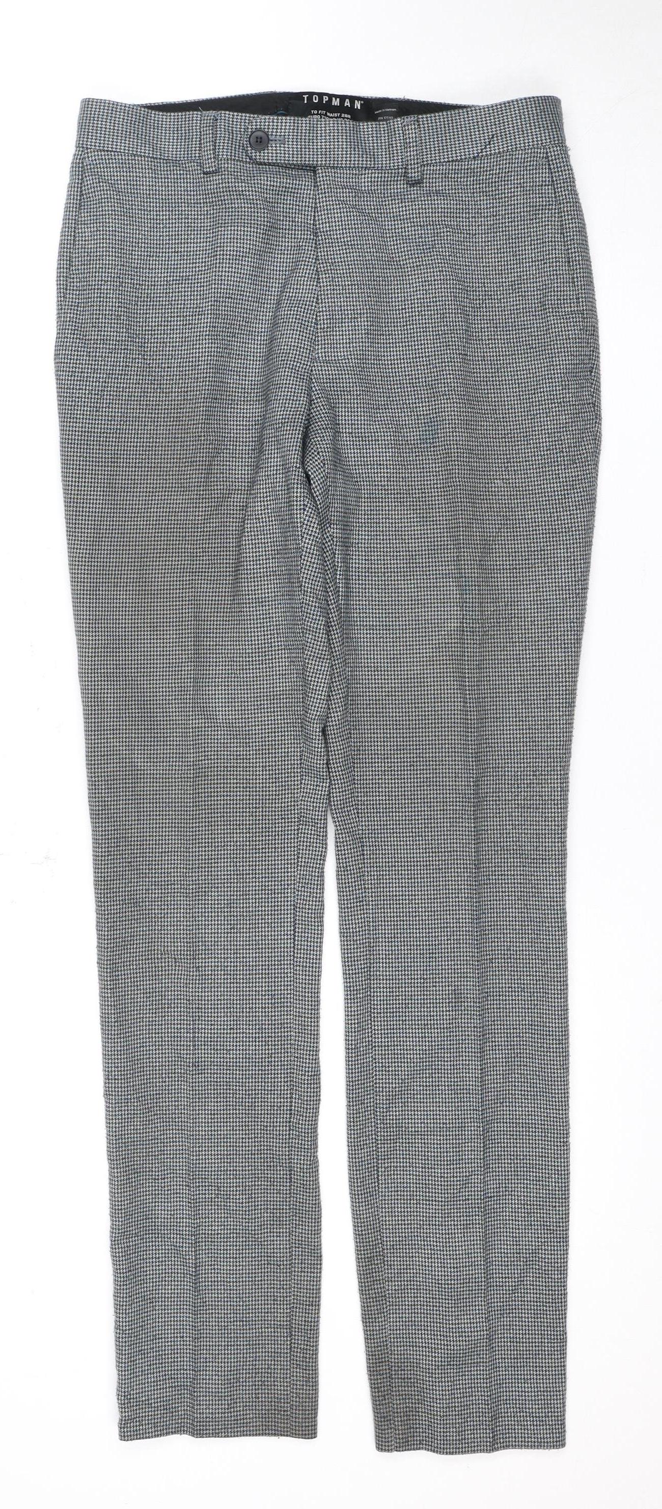 Topman Men's Grey Check Trousers - 28R