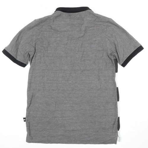 Grey Striped Men's Polo, M, Cotton, Short Sleeve