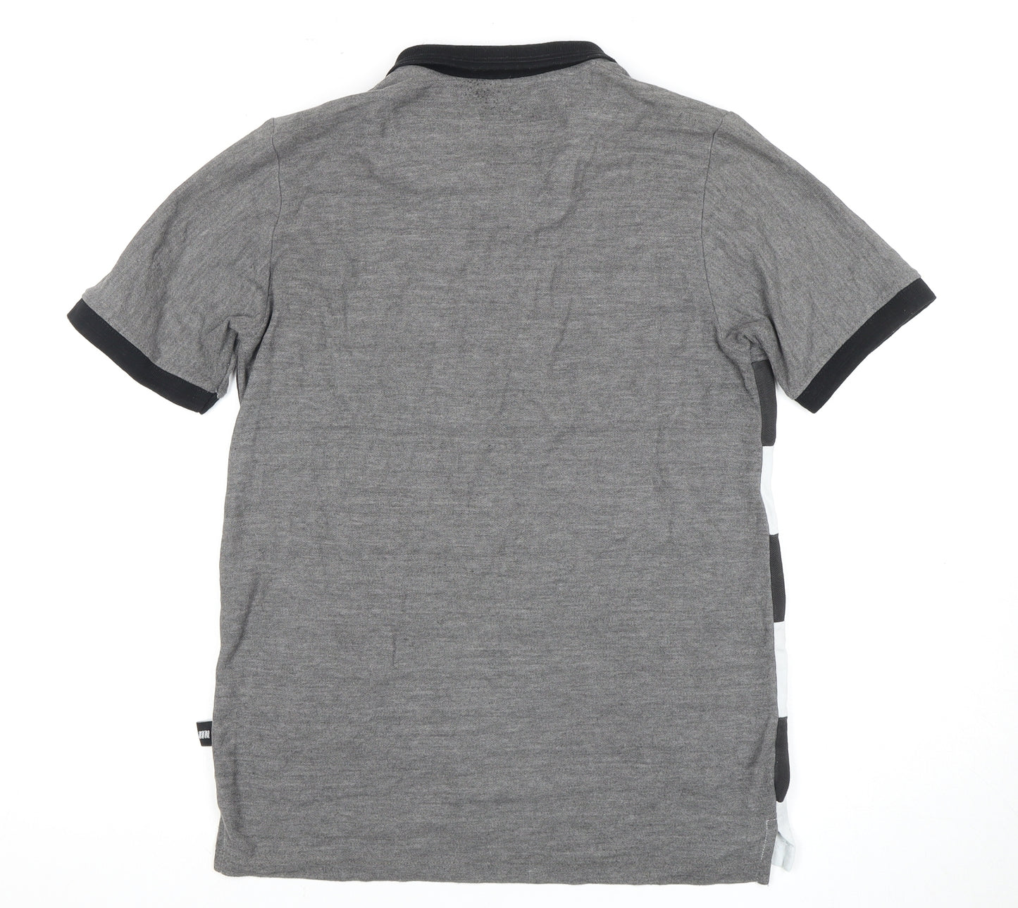 Grey Striped Men's Polo, M, Cotton, Short Sleeve