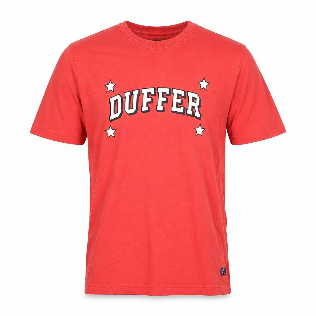 Front view of Duffer Men's Red Small T-Shirt Crew Neck Logo