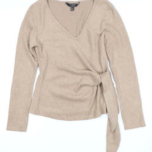 Lipsy Women's Beige Wrap Jumper, Size 12, V-Neck
