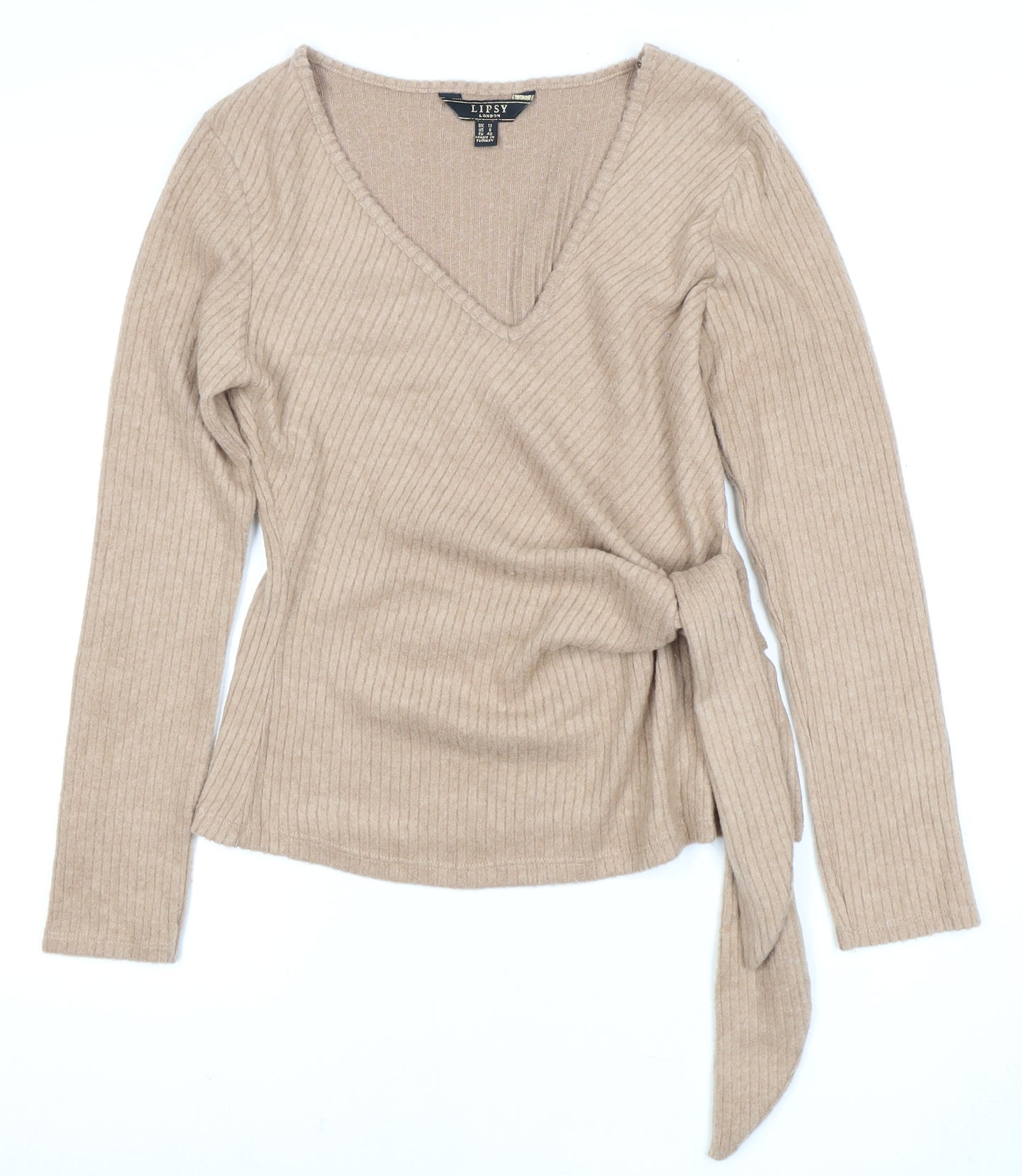 Lipsy Women's Beige Wrap Jumper, Size 12, V-Neck