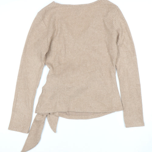 Lipsy Women's Beige Wrap Jumper, Size 12, V-Neck