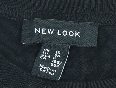 New Look Women's Black Embroidered T-Shirt UK 10