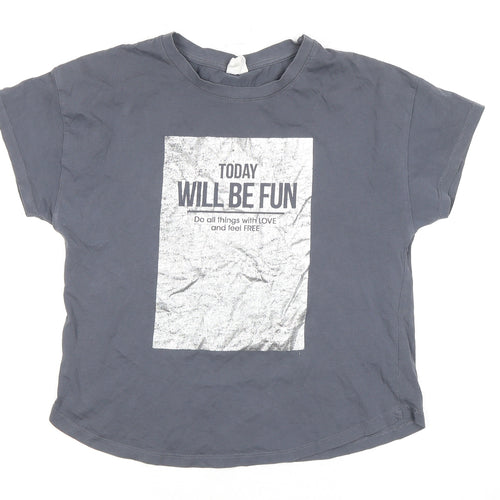 Zara Girls' Grey Graphic Print T-Shirt, Size 11-12 Years