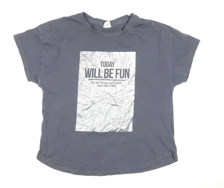Zara Girls' Grey Graphic Print T-Shirt, Size 11-12 Years